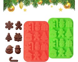 2-delige set kerstbakvormen – Ontwerpen met kerstthema – Ideaal voor zelf bakken en het decoreren van taarten – Rood & groen – 13 x 20 cm
