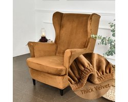 2-delige set oorfauteuils, fauteuil-overtrek, fauteuil-overtrek, stoelhoes, effen, fluweel, hoes, stoelhoes, strandmon, tijger, stoelhoes met armleuning, hoge rugleuning (camel)