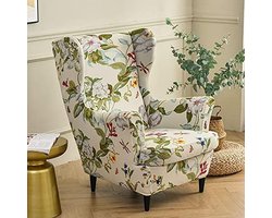 2-delige set oorstoelhoezen, stoelhoes, stoelhoes, elastisch, stretch, tijger, stoelbekleding met armleuning, hoge rugleuning, universeel (bloem en blad)