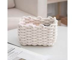 2-delige Set Opbergmanden Voor Op Tafel, Geweven Katoenen Touw Opbergmand, Kleine Mand, Geweven Mand Voor Op Tafel Voor Het Opbergen Van Afstandsbedieningen, Snacks, Cosmetica, Speelgoed (Wit)