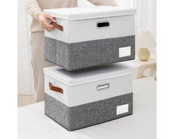 2-Delige Set, Opvouwbare Opbergdoos Met Deksel, Opvouwbare Multifunctionele Opslagmand Met Handgrepen, Gemakkelijk Te Organiseren Kasten, Woonkamer En Slaapkamer (Grijs En Wit)