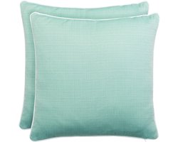 2-Delige Set Outdoor Kussens - 45x45 Cm - Waterafstotend & Weerbestendig - Sier- En Tuinkussens Met Bies Linnenlook - Decoratieve Bankkussens Voor Balkon & Terras - Mint
