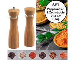 2-Delige SET Pepermolen & Zoutstrooier - FSC® Bamboe hout - Ø6 Hoogte 21.5 Cm - Zout strooier en peper molen - Keramisch maalwerk