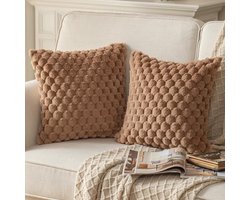 2-delige set - Pluche kussensloop - Extra zachte decoratieve kussenhoes van imitatiebont - Luxe kussenbeschermer voor bank of bed - Geschikt voor woondecoratie - 30*50 cm, Bruin