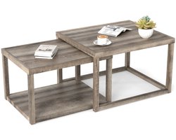 2-delige set Rechthoekige Salontafel Stapelbare Nesteltafels met Opbergruimte Boerderij Bijzettafel