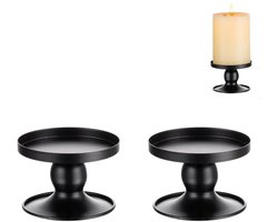 2-delige set - Tafelkandelaars - Zuilvormige kandelaars - Kaarsenplateaus - Smeedijzeren kandelaars - Woondecoratie - Zwart