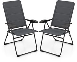 2-delige set Tuinstoelen met 7-voudig Verstelbare Rugleuning Opvouwbare Stoelen Balkonstoelen Grijs