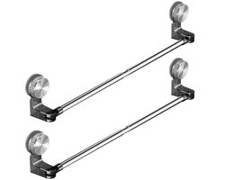 2-delige Set Uitschuifbaar Handdoekrek met Zuignap - 50 tot 100 cm - RVS & Kunststof - Zonder Boren - 120° Draaibaar - Voor Badkamer en Keuken - Transparant Grijs