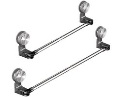 2-delige Set Uitschuifbare Handdoekrekken met Zuignap - 30-60 cm & 50-100 cm - RVS & Kunststof - Zonder Boren - 120° Draaibaar - Voor Badkamer & Keuken - Transparant Grijs