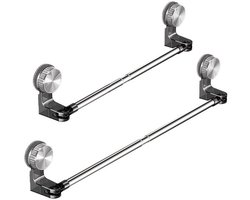 2-delige Set Uitschuifbare Handdoekrekken met Zuignap - 30-60 cm & 50-100 cm - RVS & Kunststof - Zonder Boren - 120° Draaibaar - Voor Badkamer & Keuken - Transparant Grijs