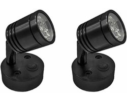 2-delige set van 12V LED-spotjes, wandlampen, leeslampen, nachtlampjes, verstelbare schakelaar, cilindrische flexibele binnenverlichting voor campers en caravans, geschikt voor boten en campers (zwart)