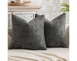 2-delige set zachte sierkussens van chenille met kwastjes grijs 45 x 45 cm voor moderne banken en woonkamers