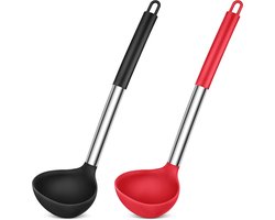 2-delige Soeplepel Set – Hittebestendig Siliconen + RVS, Diepe Lepelkop, Ergonomisch Handvat, Vaatwasmachinebestendig voor Koken en Serveren