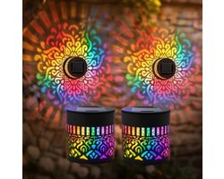 2-delige solar hekverlichting - tuinverlichting op zonneenergie - wandlamp - Mandala projectorlamp - RGB tuinverlichting - Sfeerverlichting voor hek - Zwart - 8,2*8,5*8,5 cm - IJzer
