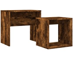2-delige Tafeltjesset | Koffietafel | Woonkamertafel | Bijzettafel bewerkt hout gerookt eikenkleurig