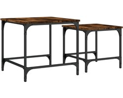 2-delige Tafeltjesset | Koffietafel | Woonkamertafel | Bijzettafel bewerkt hout gerookt eikenkleurig