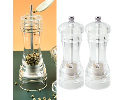 2-delige transparante zout- en pepermolenset, kruidenmolenset, pepermolen, zoutstrooier