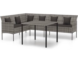 2-Delige Tuinset met Kussens - Poly Rattan Grijs - Lounge en Dining Set voor Buiten