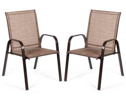 2-Delige Tuinstoelen Bistrostoelen voor Buiten met Gebogen Armleuningen Gemakkelijk Drogende Stof Versterkt Metalen Frame Bruin