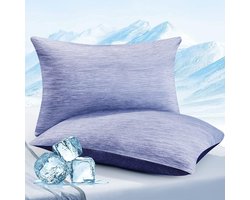2-delige verkoelende kussenslopen, 40 x 80 cm, Japanse Arc-Chill Q-Max > 0,43 koelvezels met 100% katoen, hoofdkussensloop, 40 x 80 cm, ademende superzachte kussenhoes met envelop, grijs / blauw