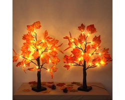 2 × delige Verlichte Esdoornboom, 20 Inch met 48 LED-lampjes, Kunstmatige Herfstboom voor Thanksgiving en Oogstdecoratie, Sfeervolle Tafeldecoratie voor Woonkamer, Eettafel en Interieur