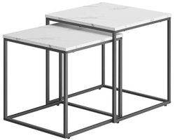 2-delige Vierkante Salontafel Set – Marmerlook – Industriële Stijl – Ruimtebesparende Nesting Bijzettafels voor Woonkamer en Kantoor