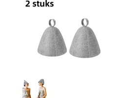 2-delige - Vilt Saunakap - Stijlvol en Eenvoudig - Sterk Absorberend - Geschikt voor Warmwaterbronnen en Sauna's - Grijs