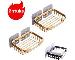 2-delige zeepdoos - Zeepdoos zonder boren - Zeepmandje en zeephouder - Wandgemonteerd zeeprek voor de badkamer - Goud