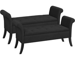 2-delige zitbank met opbergruimte, opbergdoos, opvouwbare poef, zitkist met armleuningen, max. belastbaarheid 300 kg, stoffen bekleding, zithoogte 46 cm, zwart