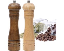 2-delige zout- en pepermolen, houten kruidenmolen, pepermolen, zoutmolen, handmatig, hout, verstelbaar