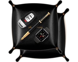 2-delige Zwarte Opbergschalen - PU Leren Opbergbakjes met Drukknoop voor Sleutels, Sieraden en Munten