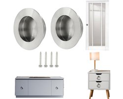 2 deurkrukken, ronde deurkrukken, roestvrijstalen schuifdeur handgrepen, verzonken deurgrepen, geschikt voor laden, kasten, garderobekasten en schuifdeuren (6,5*1,5cm, zilver)