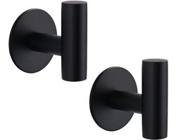 2 haken - Zelfklevend, geen boren nodig - Roestvrij staal - Metalen kapstok - Handdoekhaak - Kapstokhaak - Voor keuken, badkamer en slaapkamer - Handdoek-, jas- en meerhaken (zwart)