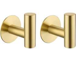 2 haken - Zelfklevend, geen boren nodig - Roestvrij staal - Metalen kapstok - Handdoekhaak - Kapstokhaak - Voor keuken, badkamer en slaapkamer - Handdoek-, kapstok- en meerhaken (goud)