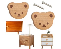 2 handgrepen, ladegrepen, houten handgrepen in de vorm van een beer, kastdeurgrepen, geschikt voor lades, kaptafels, kasten, nachtkastjes, schoenenkasten (6*5 cm, licht roodbruin)