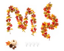2-Herfstdecoratie - Herfstguirlande - 175 cm - Esdoornblad slinger - Met muurhaken - Halloween decoratie - Hangende herfstbladeren - Halloween - Kunststof