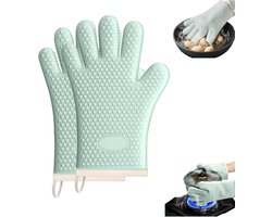 2 Hittebestendige Siliconen Ovenwanten - 28.6×18cm - Waterdicht en Antislip - Verdikte Grillhandschoenen Keukenhandschoenen - Geschikt voor Grillen, Koken en Bakken - Groen