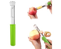 2-In-1 Appelboor En Dunschiller - Stevige Appelsnijder - Appelboor 22x2 Cm - Appelpen Rvs - Klokhuis Verwijderaar - Keukengerei - Voor Thuisrestaurant Keukengereedschap - Fruitkernzaadverwijderaar Peer Fruitboor - Groen - 1stuk - Appel Snijder / Boor