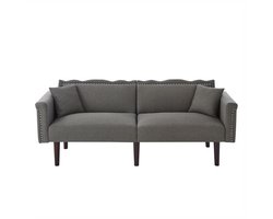 2-In-1 Bankbed – Slaapbank – Sofa Bed – Bedbank – Bank Sleeper – Verstelbare Rugleuningen – Houten Frame Donker Walnoot – Grijs – Comfortabel Schuim