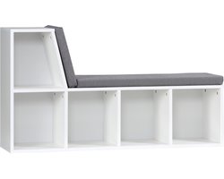 2-in-1 boekenkast - opbergkruk - inclusief 2 kussens - 5 opbergvakken - 108 x 30 x 60 cm - wit/grijs