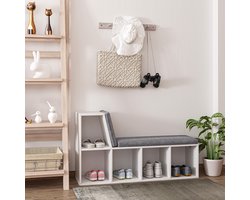 2-in-1 boekenkast/bank met 5 opbergvakken en 2 kussens- 108 x 30 x 60 cm- wit/grijs