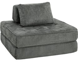 2-in-1 Boneless Cloud Sleeper stoel-opvouwbare vloerstoel van chenille met dik ondersteunend kussen-grijs