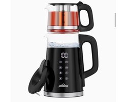 2-in-1 glazen waterkoker/theepot, roestvrij staal, 2200W, 1,7 liter inhoud met 4 temperatuurinstellingen, warmhoudfunctie en theetrechter, waterkoker.Digitaal LED , Touchbediening Turkse thee,