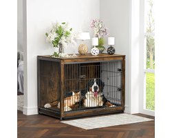 2 In 1 Honden Bench En Kast - Combinatie - Hout - Metaal - Meubel - Kennel - Huisdier - Modern - Met Dubbele Deuren - Waterproof - Uitneembare lade - Maat M - Tot Huisdier 20 kg