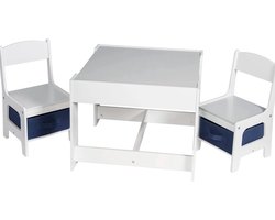 2 in 1 Kinder speeltafel met opbergvakken in de tafel en stoelen - Tafelblad omkeerbaar&krijtbaar - Met 2 stoelen