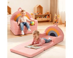2-in-1 Kinderbank en Kinderfauteuil – Opvouwbare Speelbank met Regenboog, Voor Jongens en Meisjes, 120×50 cm