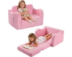 2-in-1 kinderbank en relaxstoel voor de kinderkamer, uitklapbare mini-bank met afneembare hoes en om te vormen tot ligstoel of kinderbed, ideaal voor knuffelhoek en speelruimte