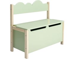 2-in-1 kinderbank met scharnierend deksel, speelgoedkist, opbergbank voor kinderen met rugleuning, gemaakt van grenenhout, E1 MDF, reis naar het bos voor kinderkamer, speelkamer