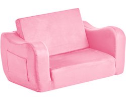 2-In-1 Kinderbank, Opvouwbare Zachte Bank met Armleuningen, Gemaakt van 28d-Spons en Korte Pool, Transformeert van Peuterstoel Naar Ligstoel, Ideaal om In te Spelen of te Ontspannen, Maat Medium, Roze