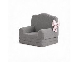 2-in-1 Kinderbankje Uitklapbaar - Kinderstoel en Slaapbank - Zachte Teddy Stof (Sherpa) - Comfortabel Foam - Wasbare Hoes - Grijs